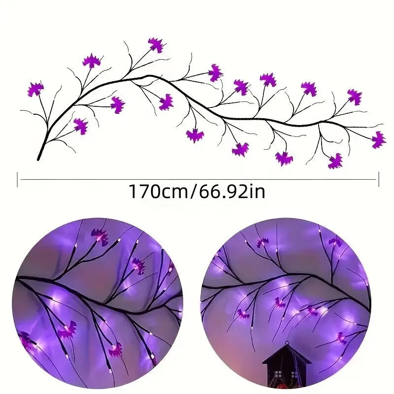 Halloween 48led Purple Bat Tree Lights Usb Powered Outdoor Horror Decorations For Garden Courtyard Terrace Haunted House Decor