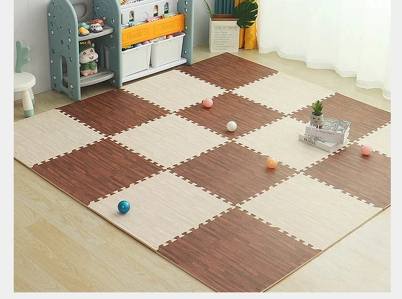 4Pcs Wood Grain Puzzle Mat 30x30x1CM Foam Play Mat Rug Floor Mat Carpet Play Mat Bedroom Decorative Interlocking Pad Mat