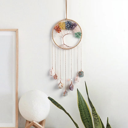 7 Chakra Tree of Life  Moon Dream catchers Crystal Stone Rainbow  Natural Gemstones Suncatcher Hanging Home Room Wall Decoration