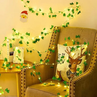 Solar Powered LED Ivy Leaf Fake Plants String Lights 8 Modes Green Vine Fairy Lamp for Outdoor Balcony Garden Courtyard Decor