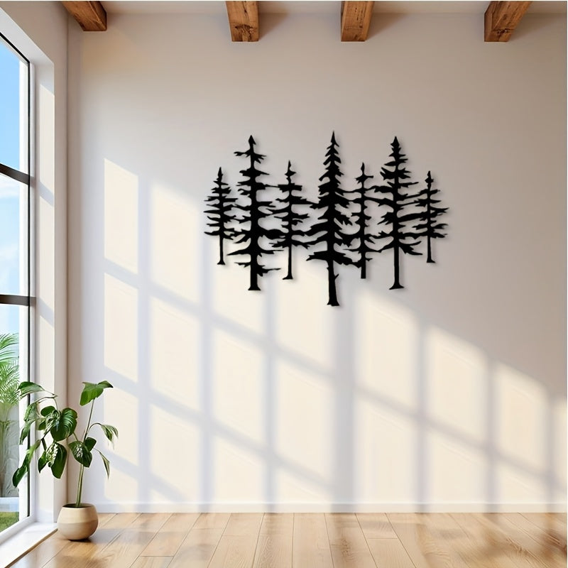 Black Metal Pine Forest Wall Art - Modern Farmhouse Decor