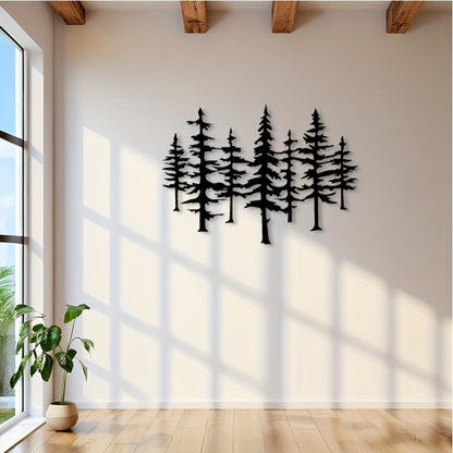 Black Metal Pine Forest Wall Art - Modern Farmhouse Decor
