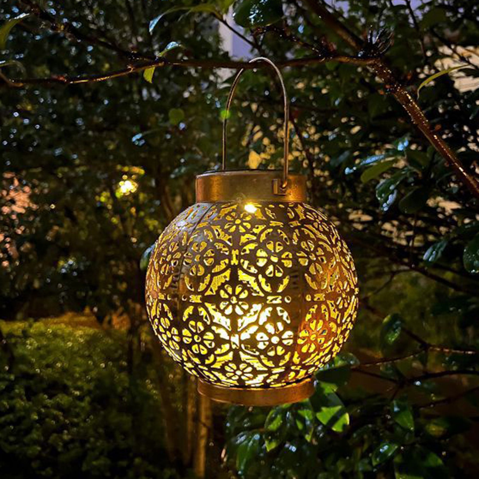 Solar Iron Lantern: Outdoor Garden Hanging Light