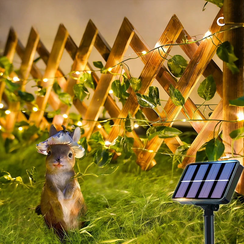 Solar Powered LED Ivy Leaf Fake Plants String Lights 8 Modes Green Vine Fairy Lamp for Outdoor Balcony Garden Courtyard Decor