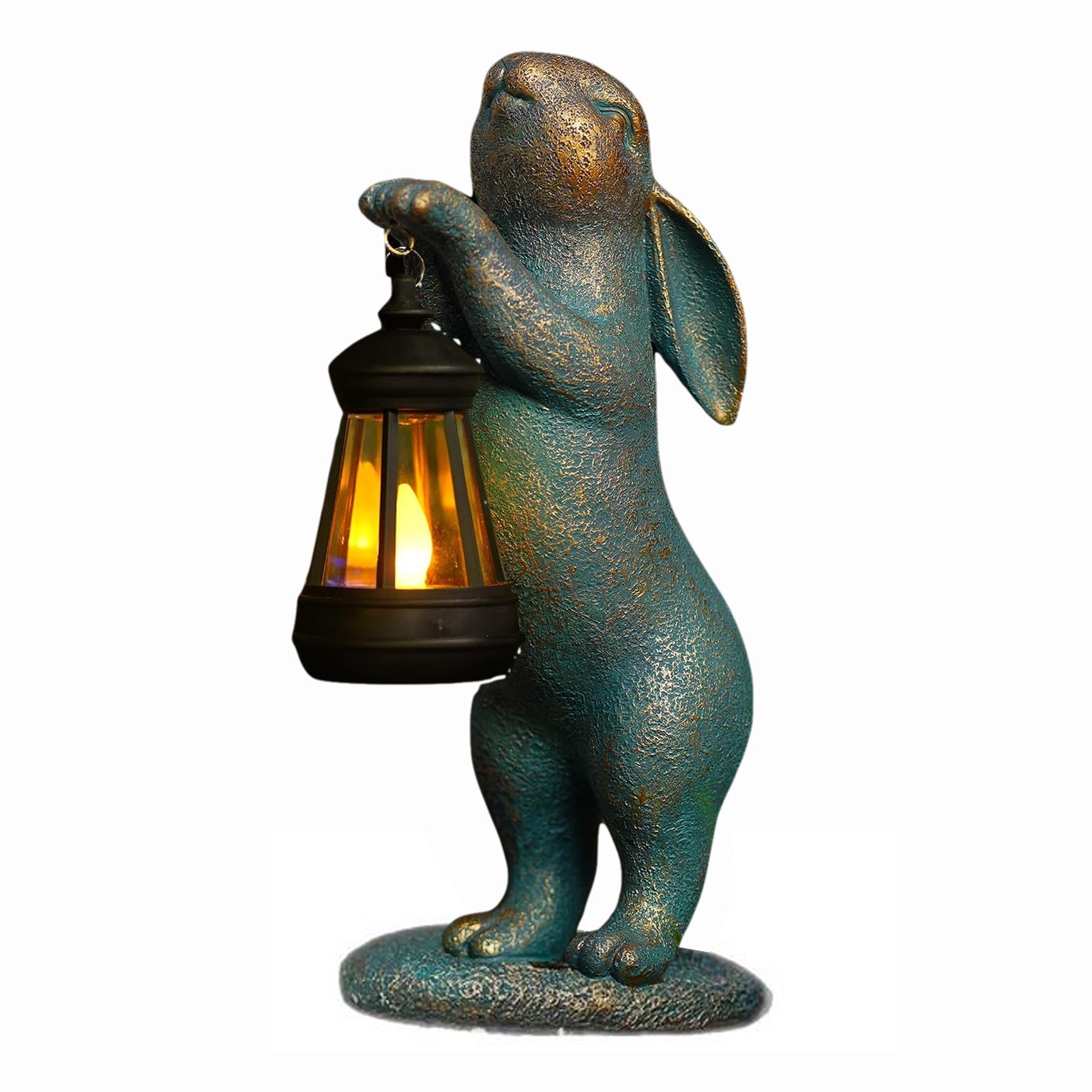 Garden Statues Rabbit Figurines with Solar Lantern - Outdoor Decor