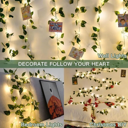 Solar Powered LED Ivy Leaf Fake Plants String Lights 8 Modes Green Vine Fairy Lamp for Outdoor Balcony Garden Courtyard Decor