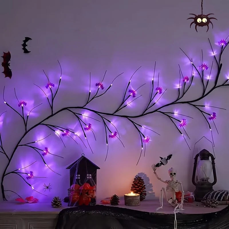 Halloween 48led Purple Bat Tree Lights Usb Powered Outdoor Horror Decorations For Garden Courtyard Terrace Haunted House Decor