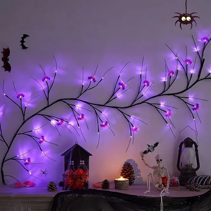 Halloween 48led Purple Bat Tree Lights Usb Powered Outdoor Horror Decorations For Garden Courtyard Terrace Haunted House Decor