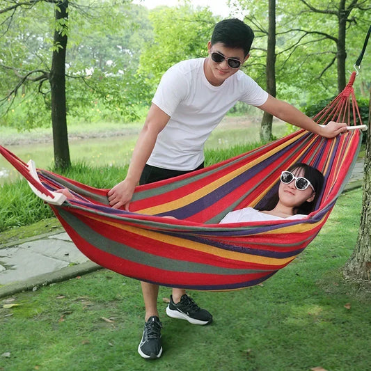 Outdoor Hammock: Thick Canvas Hammock - Durable Portable Camping Swing Bed