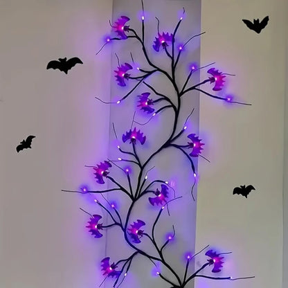 Halloween 48led Purple Bat Tree Lights Usb Powered Outdoor Horror Decorations For Garden Courtyard Terrace Haunted House Decor