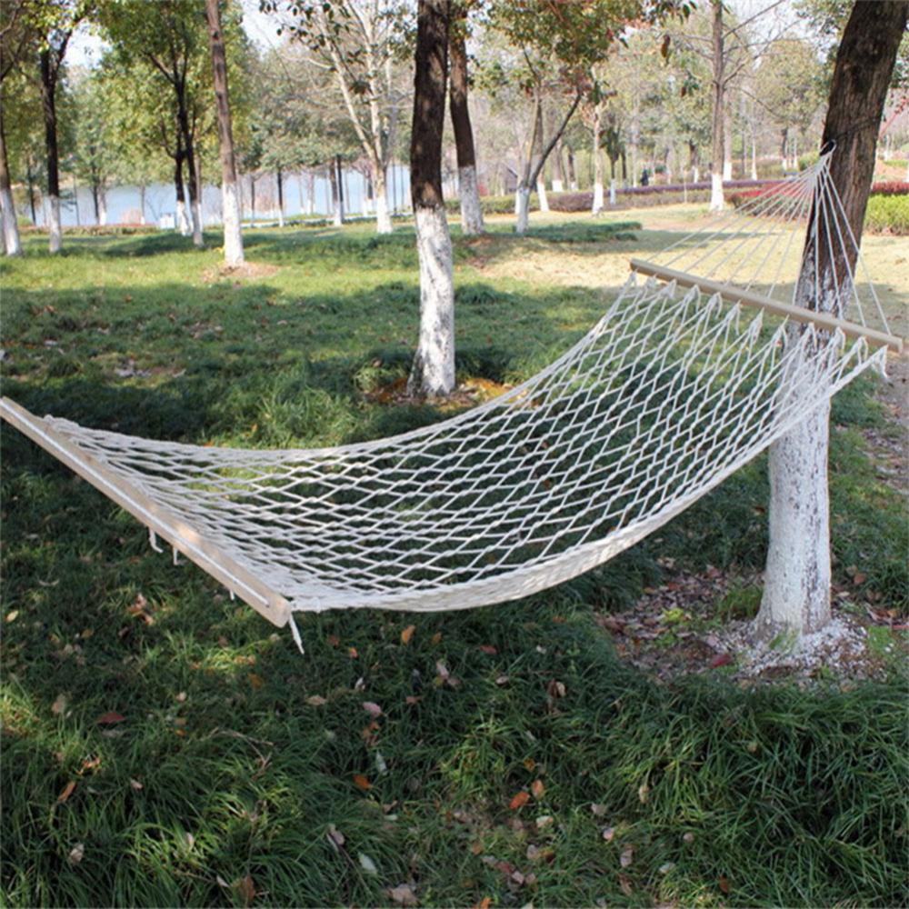 Outdoor Hammock: Wooden Stick Travel Cotton Rope Swing Bed