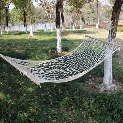 Outdoor Hammock: Wooden Stick Travel Cotton Rope Swing Bed