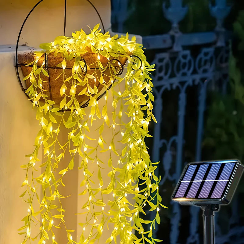 Solar Powered LED Ivy Leaf Fake Plants String Lights 8 Modes Green Vine Fairy Lamp for Outdoor Balcony Garden Courtyard Decor
