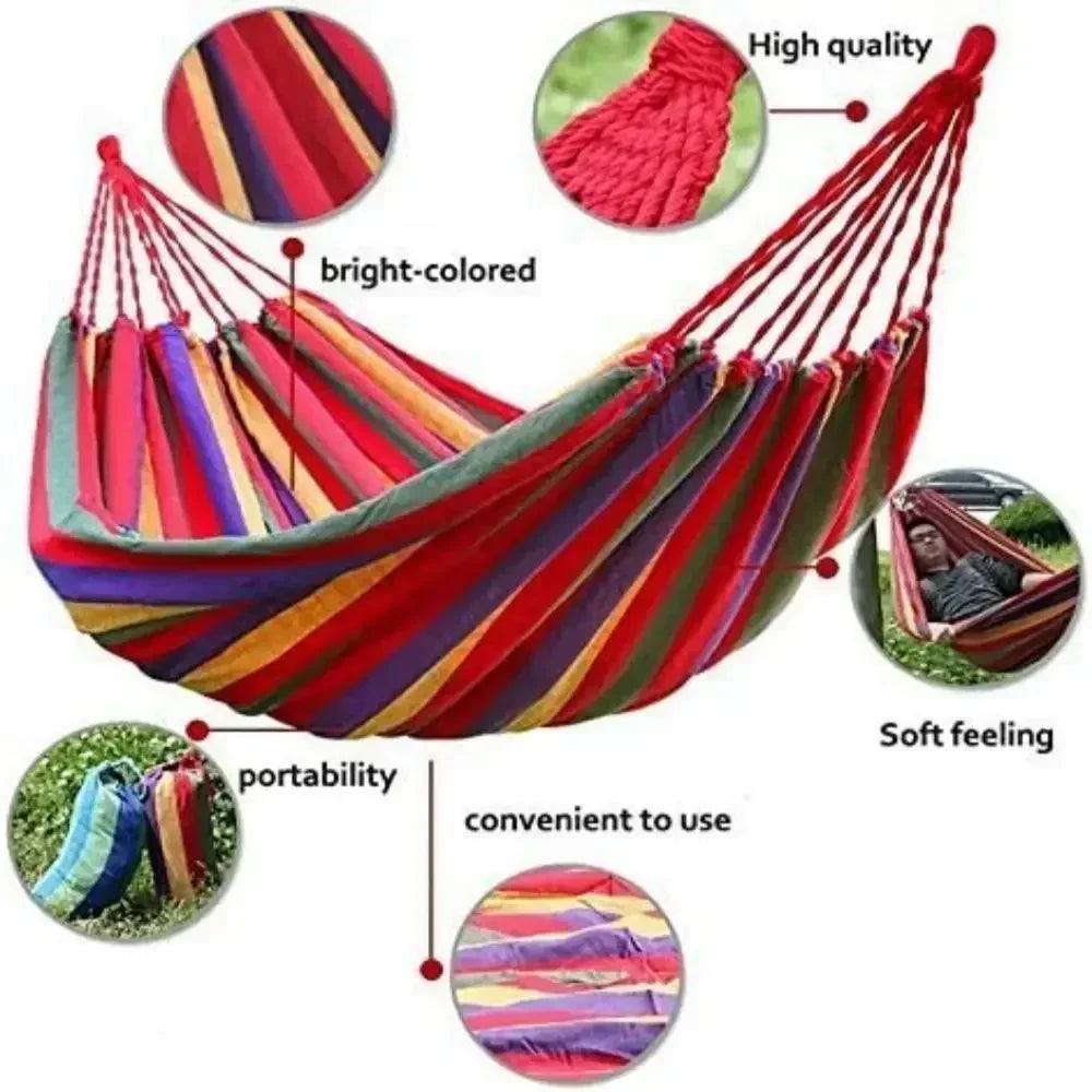 Outdoor Hammock: Thick Canvas Hammock - Durable Portable Camping Swing Bed