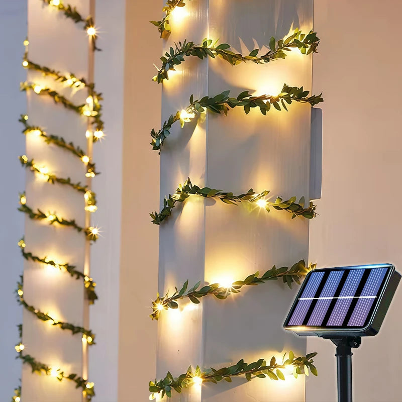 Solar Powered LED Ivy Leaf Fake Plants String Lights 8 Modes Green Vine Fairy Lamp for Outdoor Balcony Garden Courtyard Decor