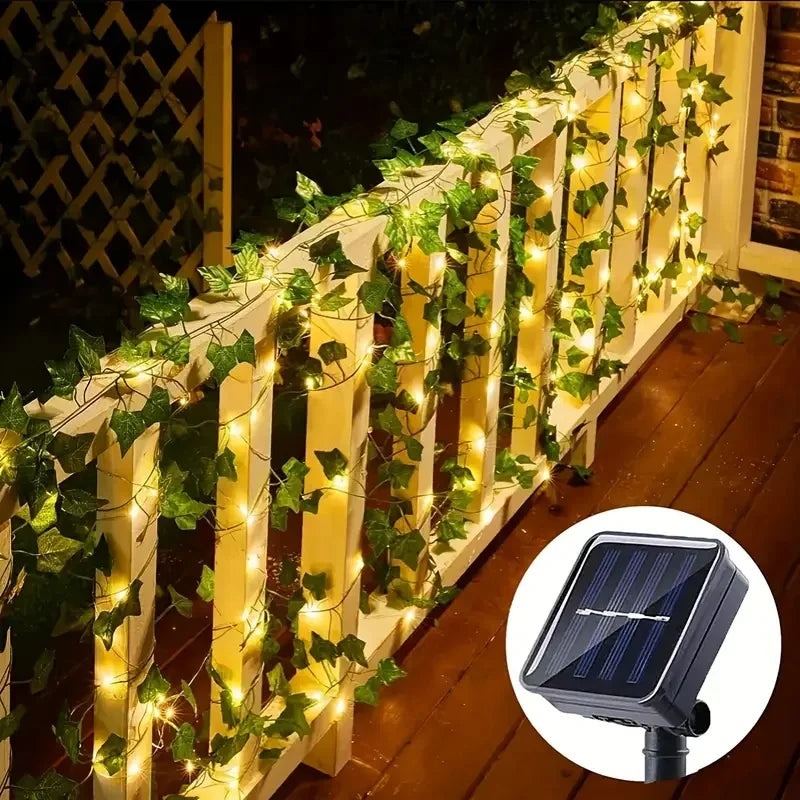 Solar Powered LED Ivy Leaf Fake Plants String Lights 8 Modes Green Vine Fairy Lamp for Outdoor Balcony Garden Courtyard Decor