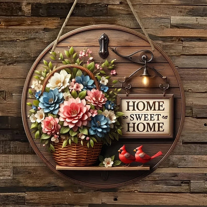 2D Spring Floral Wreath Wooden round Wall Art 8 Inch Extra Decor for Bar Cafe Beach House Backyard - Decorative Ruler Theme