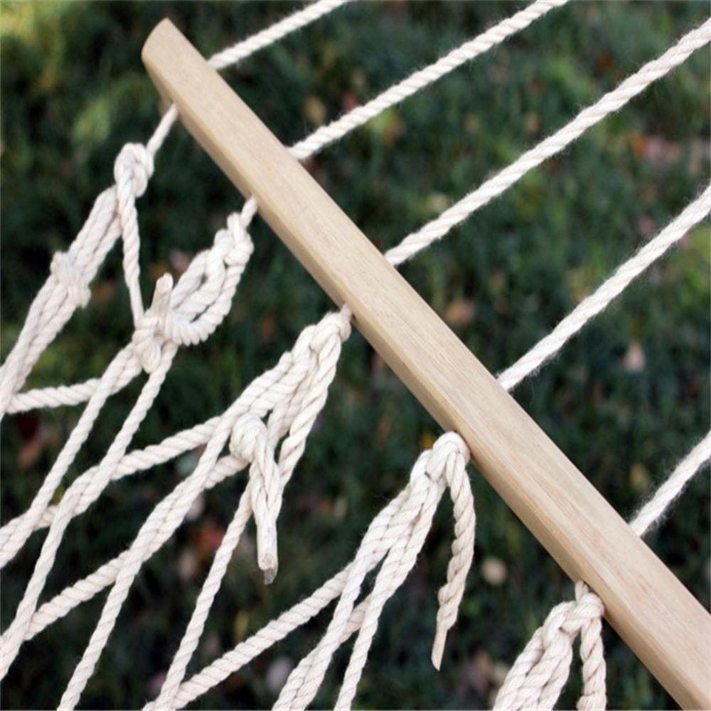 Outdoor Hammock: Wooden Stick Travel Cotton Rope Swing Bed