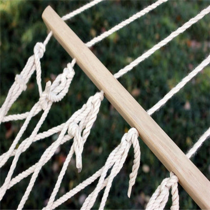 Outdoor Hammock: Wooden Stick Travel Cotton Rope Swing Bed