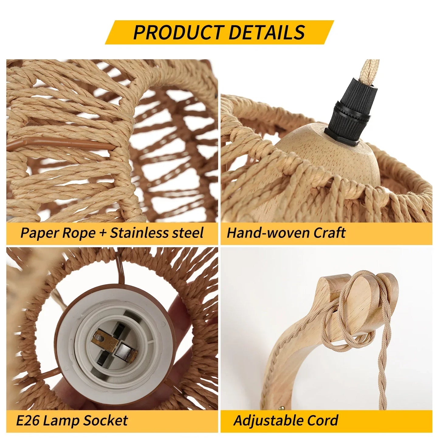 Led Rattan Wall Lamp Woven Light Bedside Lamps E27 Retro Hemp Rope Lights Interior Decoration Fixtures