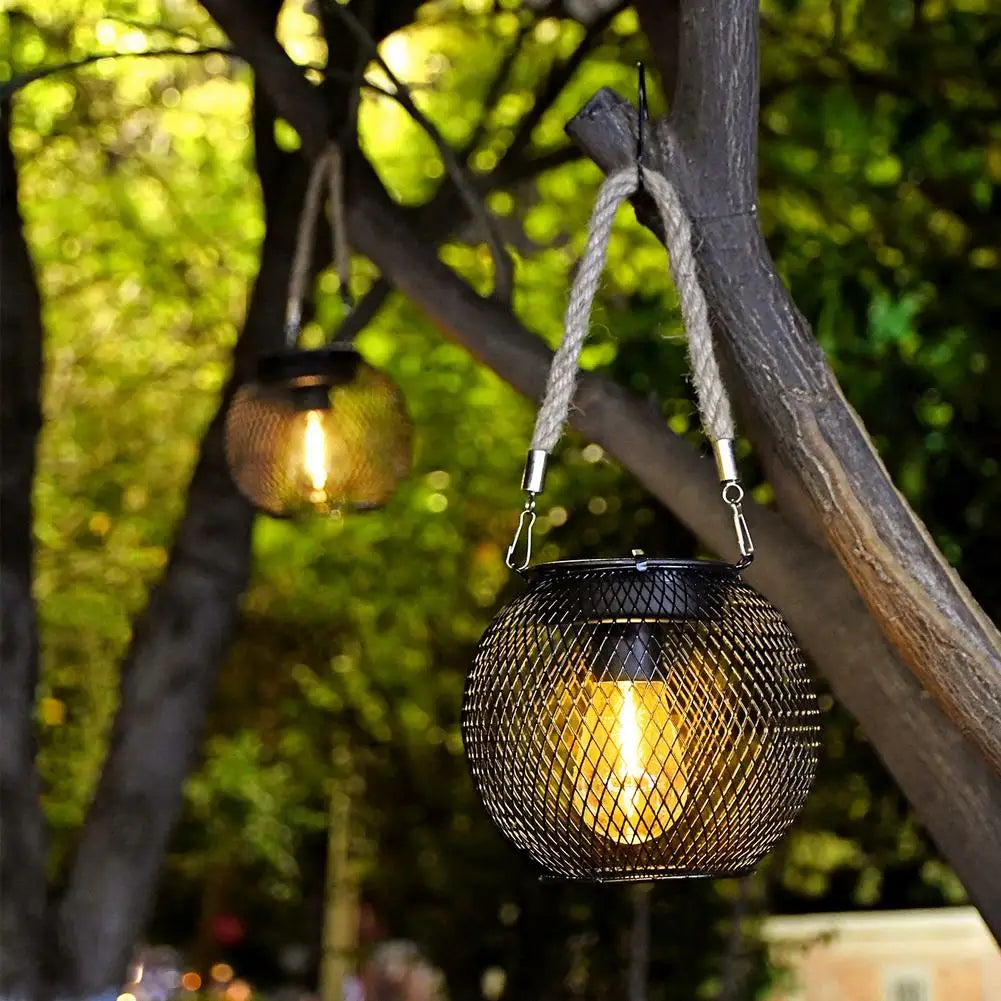 Solar Lantern Led Light Daylight Sensor Garden Lamps Lights Outdoor Waterproof Landscape Iron-art With Durable Chain Decor