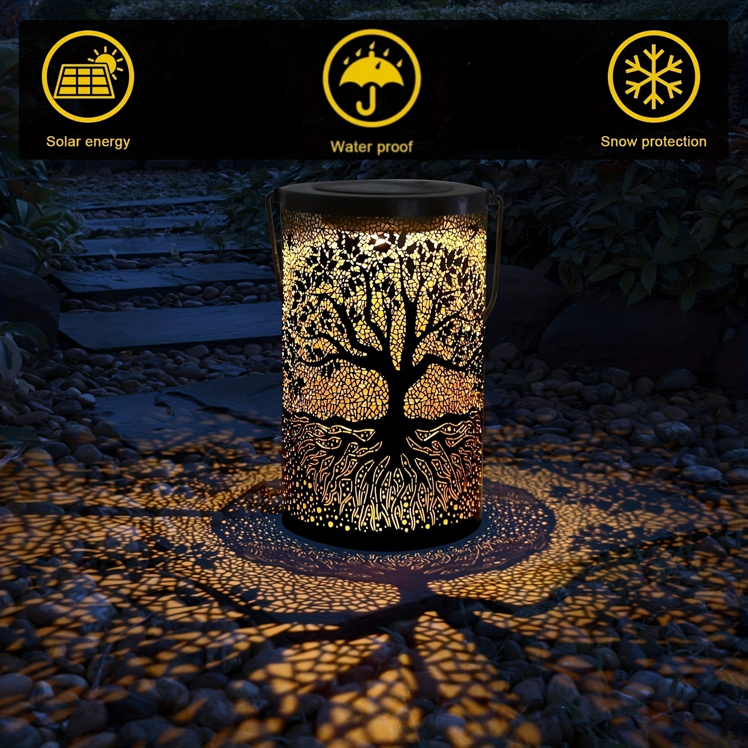 Solar Lantern Outdoor Waterproof Vintage Metal LED Light