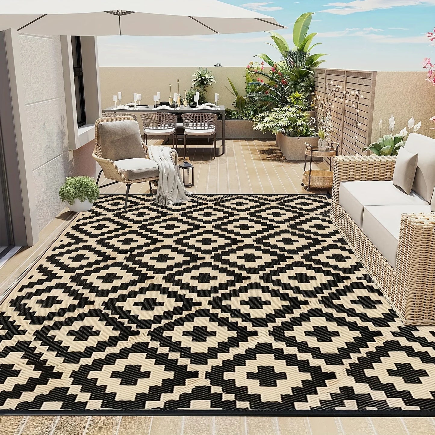 Bohemian Beach Mat: Waterproof Reversible Outdoor Carpet