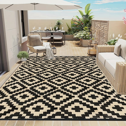 Bohemian Beach Mat: Waterproof Reversible Outdoor Carpet