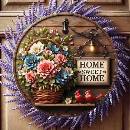 2D Spring Floral Wreath Wooden round Wall Art 8 Inch Extra Decor for Bar Cafe Beach House Backyard - Decorative Ruler Theme