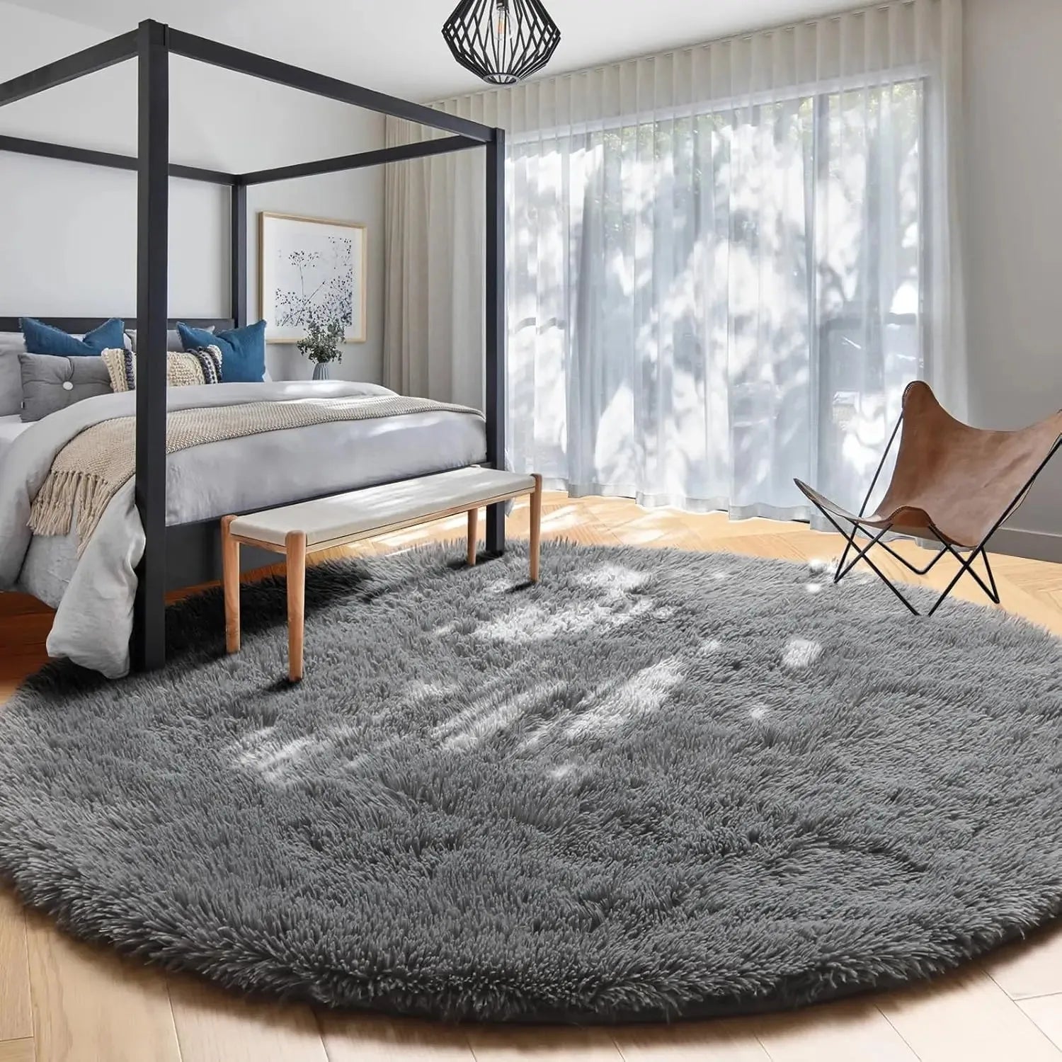 Round Outdoor Rug - Fluffy Shaggy Carpet