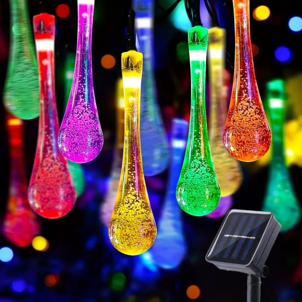 1PC 20/30/50/100LED Solar Water Drop LED String Lights - Waterproof Outdoor Fairy Lights for Garden Patio Wedding Party