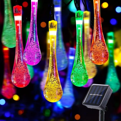 1PC 20/30/50/100LED Solar Water Drop LED String Lights - Waterproof Outdoor Fairy Lights for Garden Patio Wedding Party
