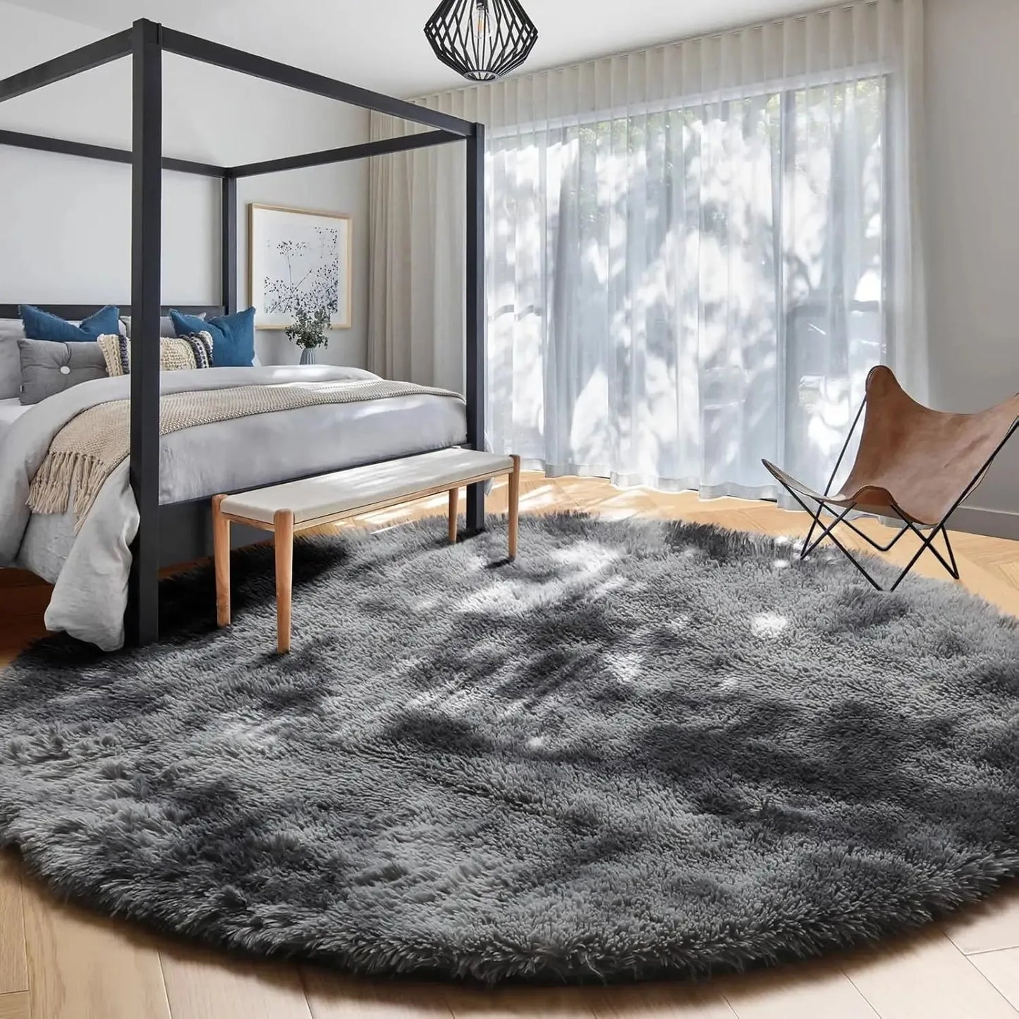 Round Outdoor Rug - Fluffy Shaggy Carpet