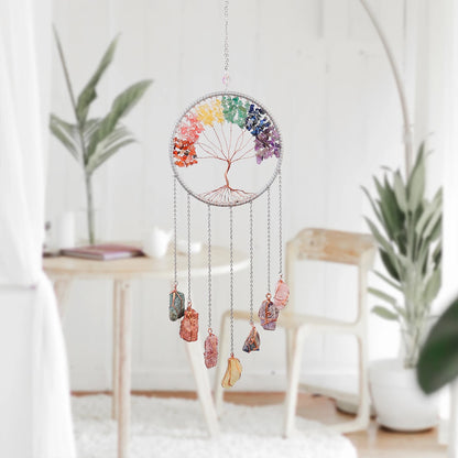 7 Chakra Tree of Life  Moon Dream catchers Crystal Stone Rainbow  Natural Gemstones Suncatcher Hanging Home Room Wall Decoration