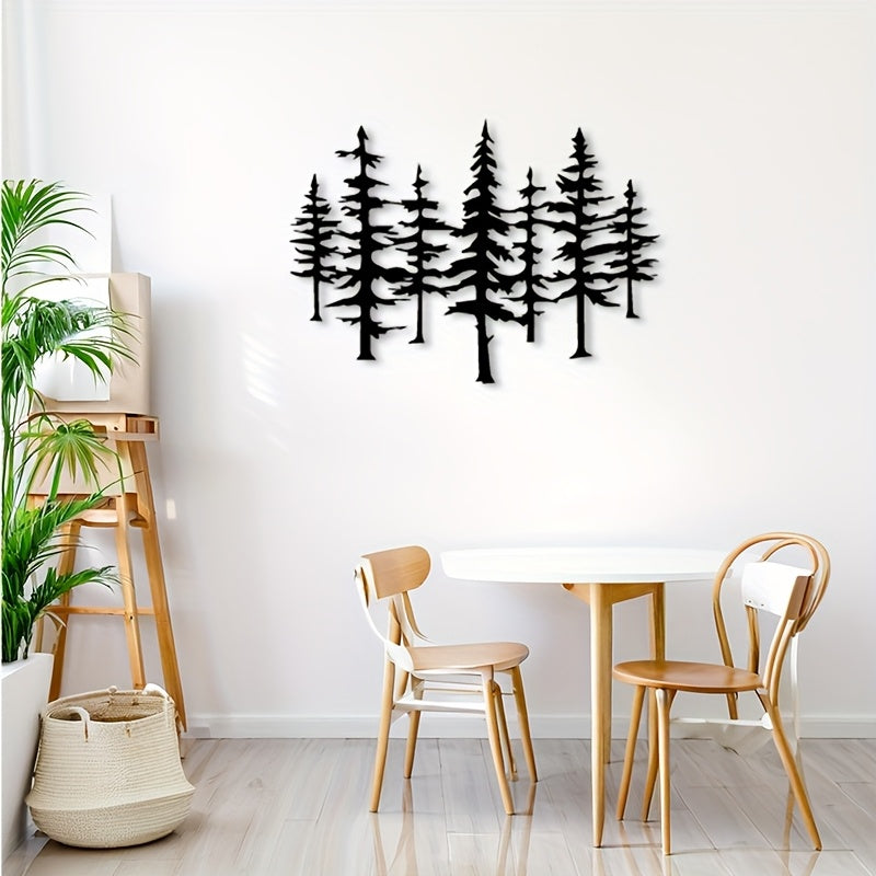 Black Metal Pine Forest Wall Art - Modern Farmhouse Decor