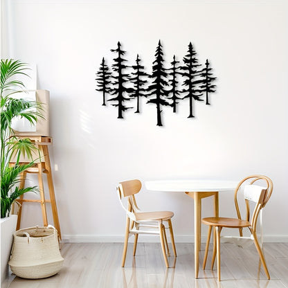 Black Metal Pine Forest Wall Art - Modern Farmhouse Decor