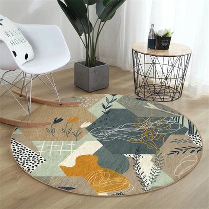 Tropical Leaf Round Rug - Boho Non-Slip Carpet for Living Room