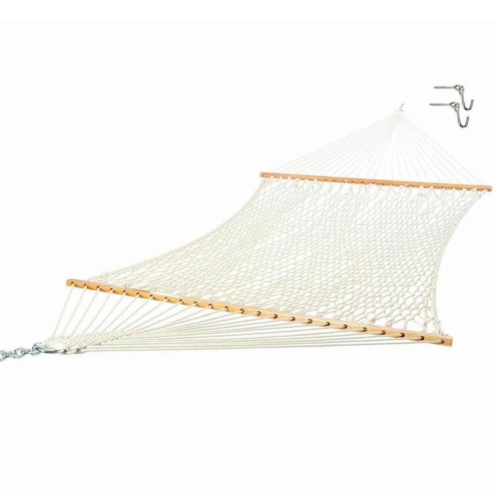 Outdoor Hammock: Wooden Stick Travel Cotton Rope Swing Bed