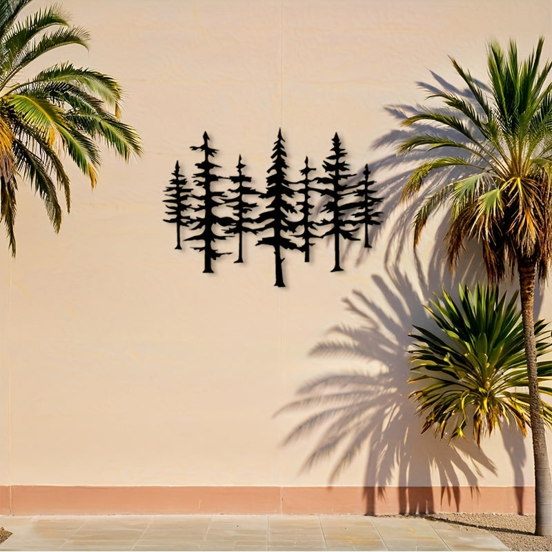 Black Metal Pine Forest Wall Art - Modern Farmhouse Decor