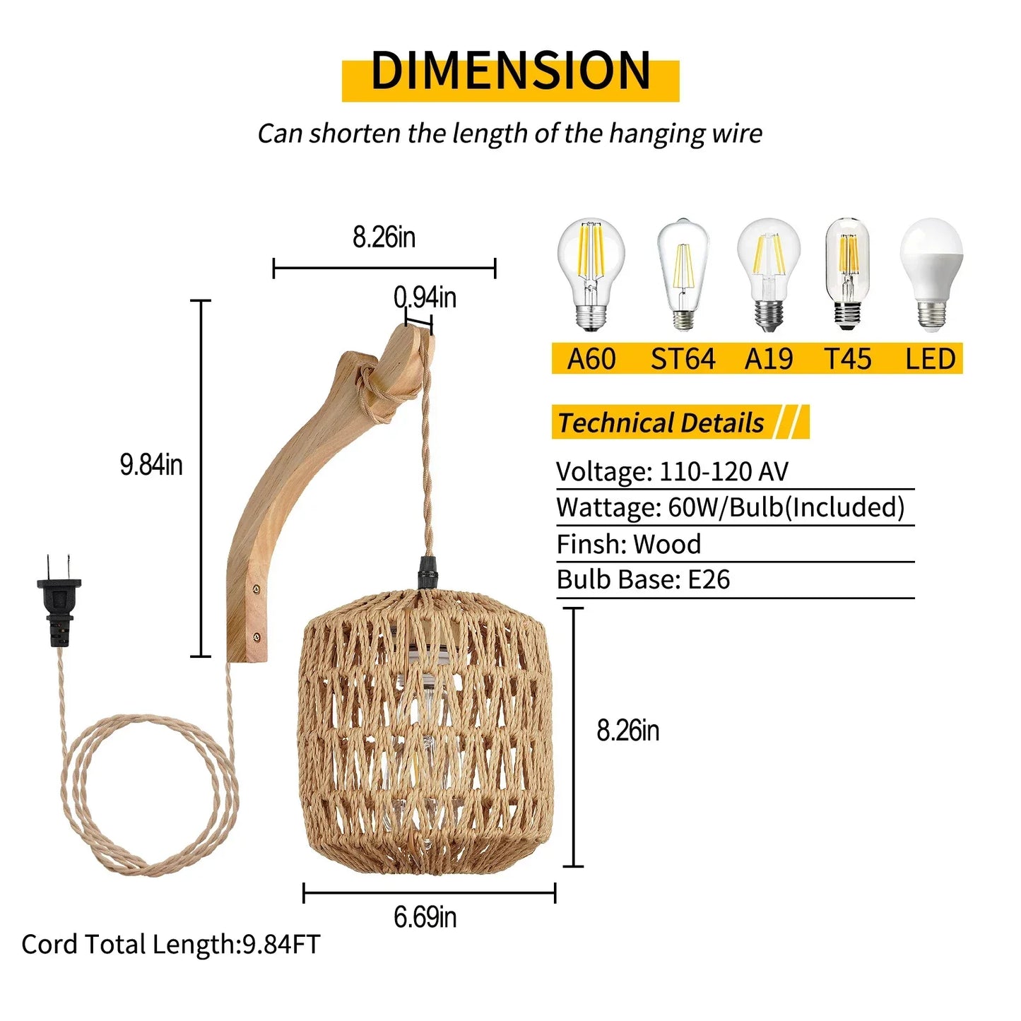 Led Rattan Wall Lamp Woven Light Bedside Lamps E27 Retro Hemp Rope Lights Interior Decoration Fixtures