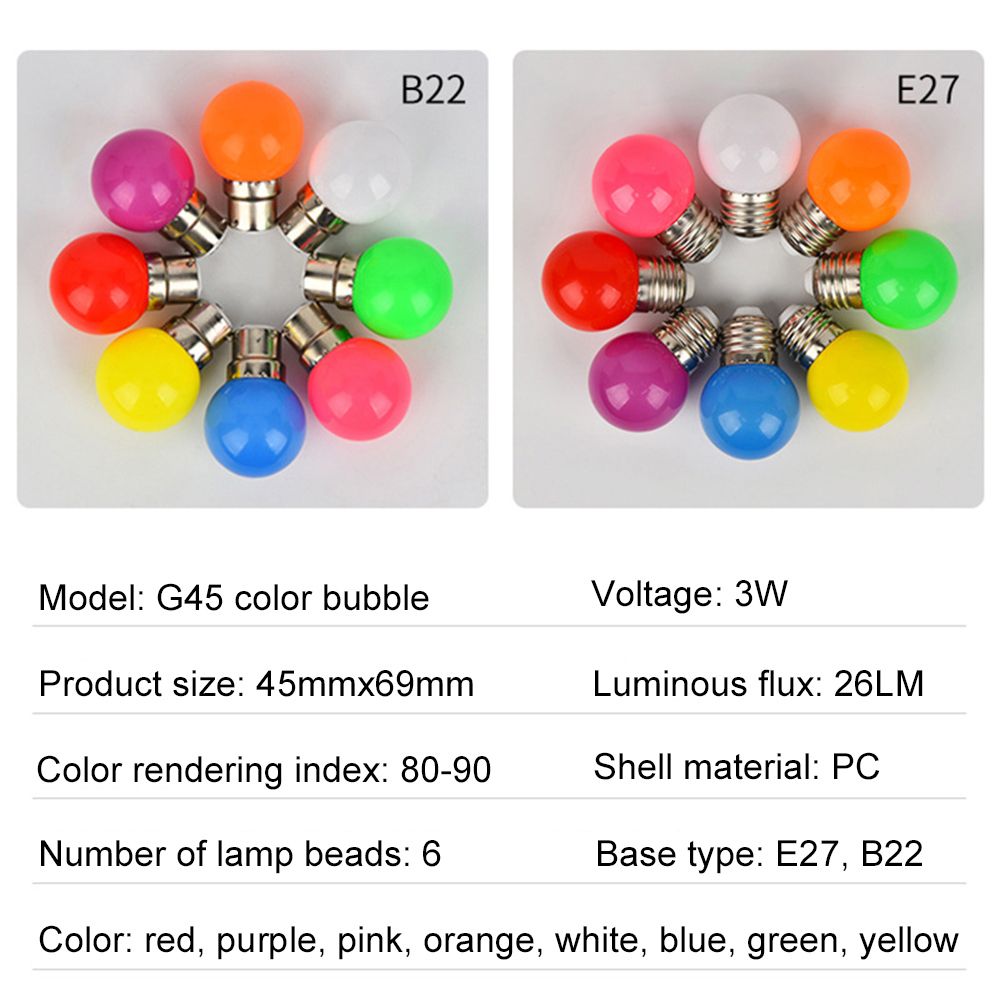 3W LED Light Bulbs: E27 B22 Colorful G45 Globe Home Decor Light