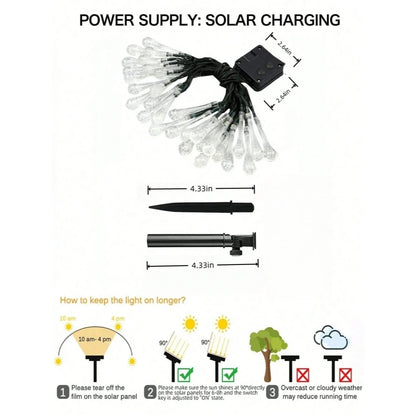 1PC 20/30/50/100LED Solar Water Drop LED String Lights - Waterproof Outdoor Fairy Lights for Garden Patio Wedding Party