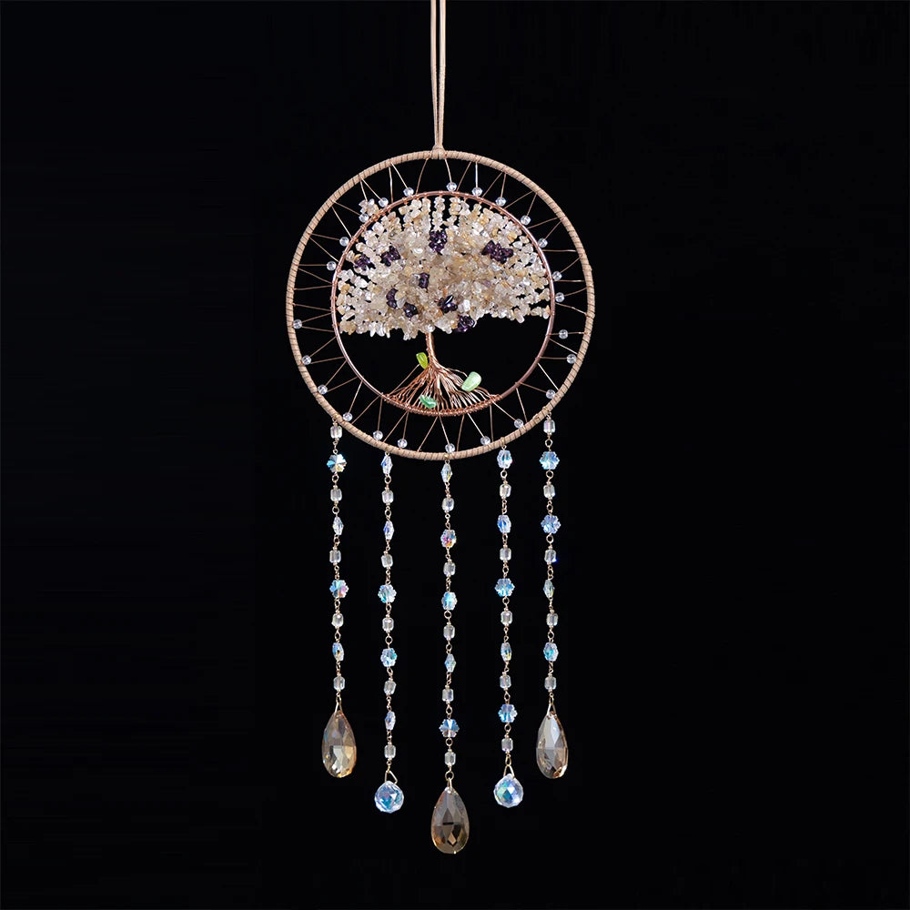 7 Chakra Tree of Life  Moon Dream catchers Crystal Stone Rainbow  Natural Gemstones Suncatcher Hanging Home Room Wall Decoration