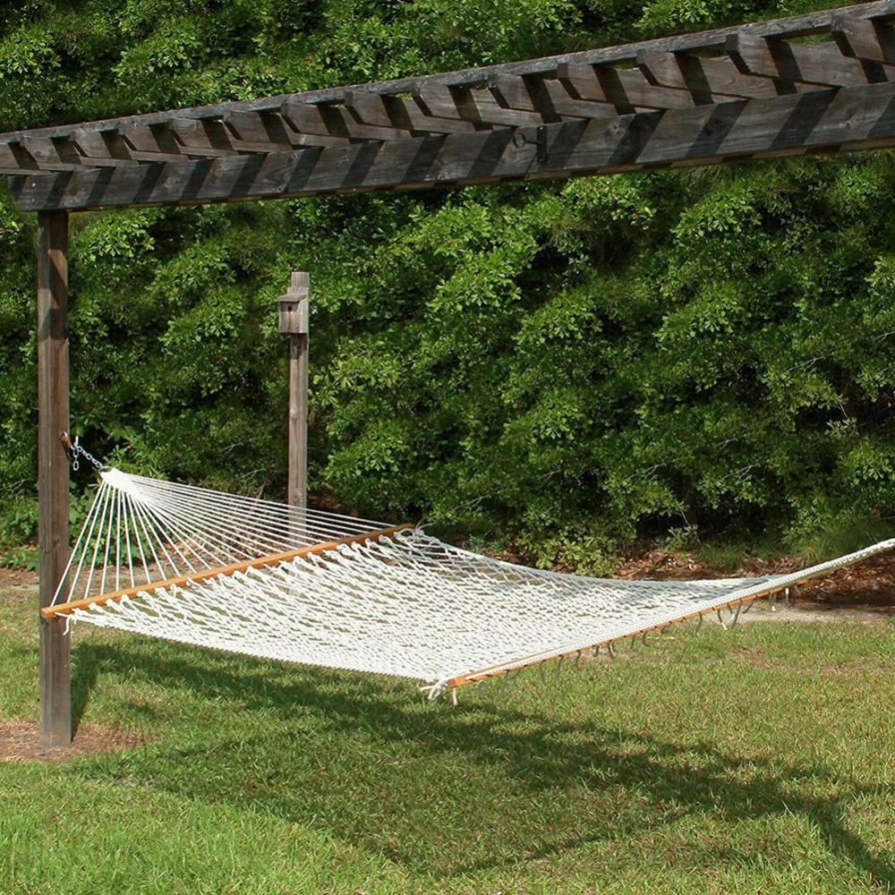 Outdoor Hammock: Wooden Stick Travel Cotton Rope Swing Bed
