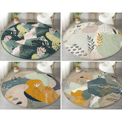 Tropical Leaf Round Rug - Boho Non-Slip Carpet for Living Room