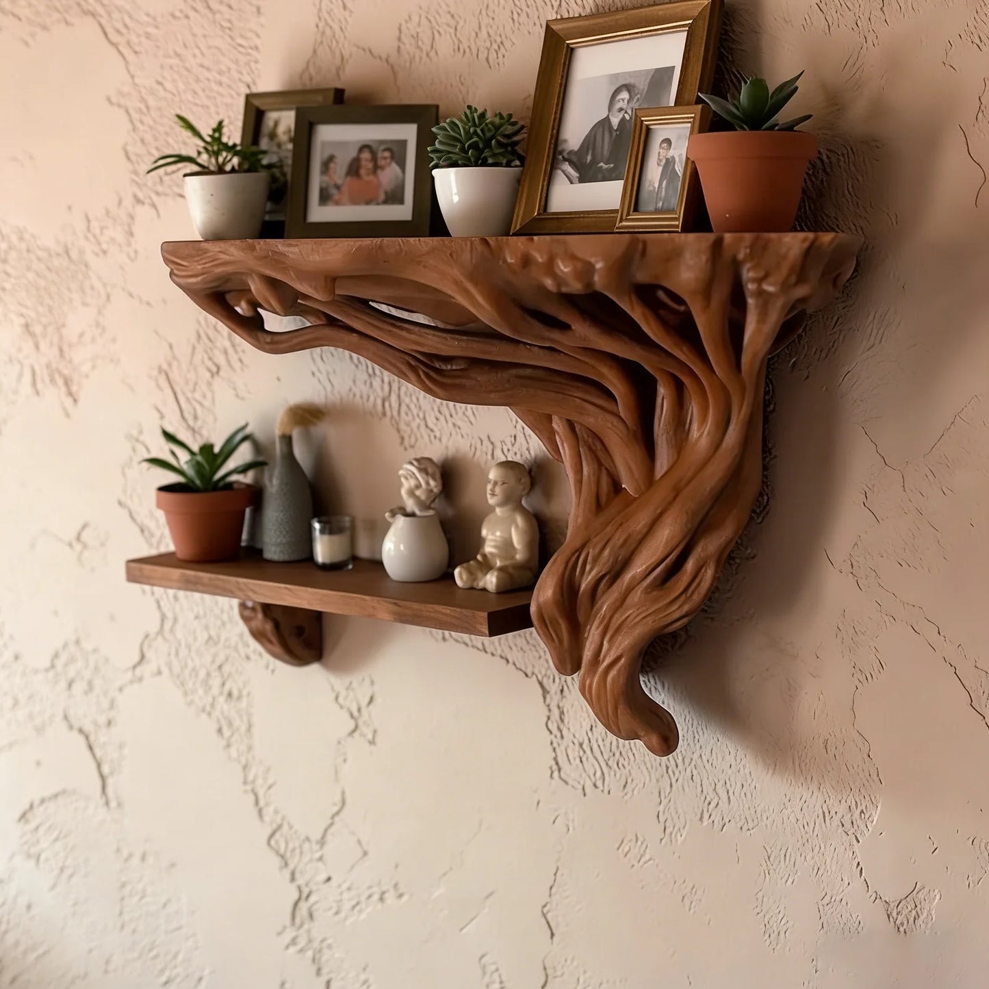 Tree Root Shaped Wall Rack Bohemian Style Wall Decoration Rustic Tree Root Corner Display Storage Shelves for Home Decor