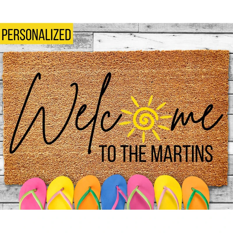 Outdoor Rug: Sunshine Summer Doormat - Non-Slip Sun Pattern Welcome Mat