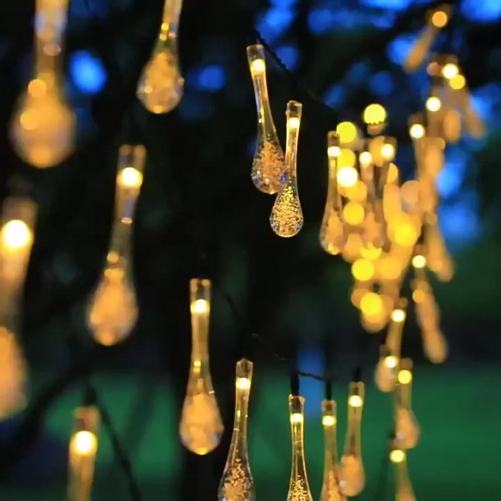 1PC 20/30/50/100LED Solar Water Drop LED String Lights - Waterproof Outdoor Fairy Lights for Garden Patio Wedding Party