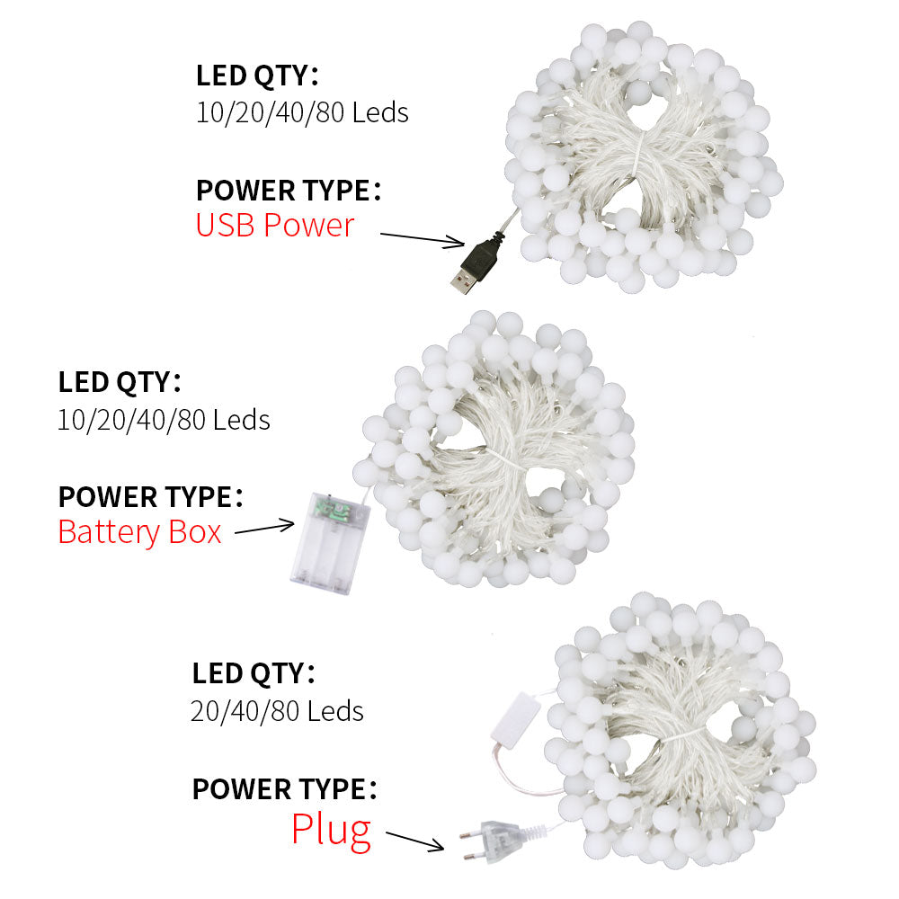 LED Ball Wreath String Lights - USB/Battery Powered