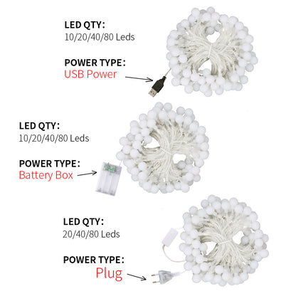 LED Ball Wreath String Lights - USB/Battery Powered
